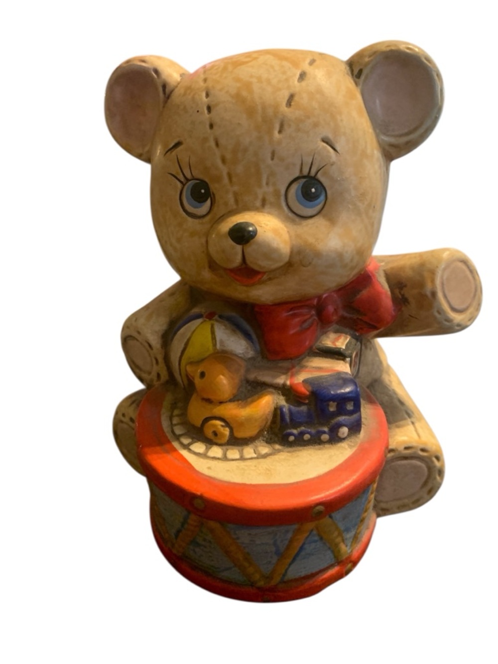 Vintage‎ by Enesco 1981 Teddy Bear With Drum Toys Piggy Bank Brown Multicolor